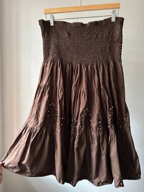 Y2K Tiered Brown Cotton Mini Dress